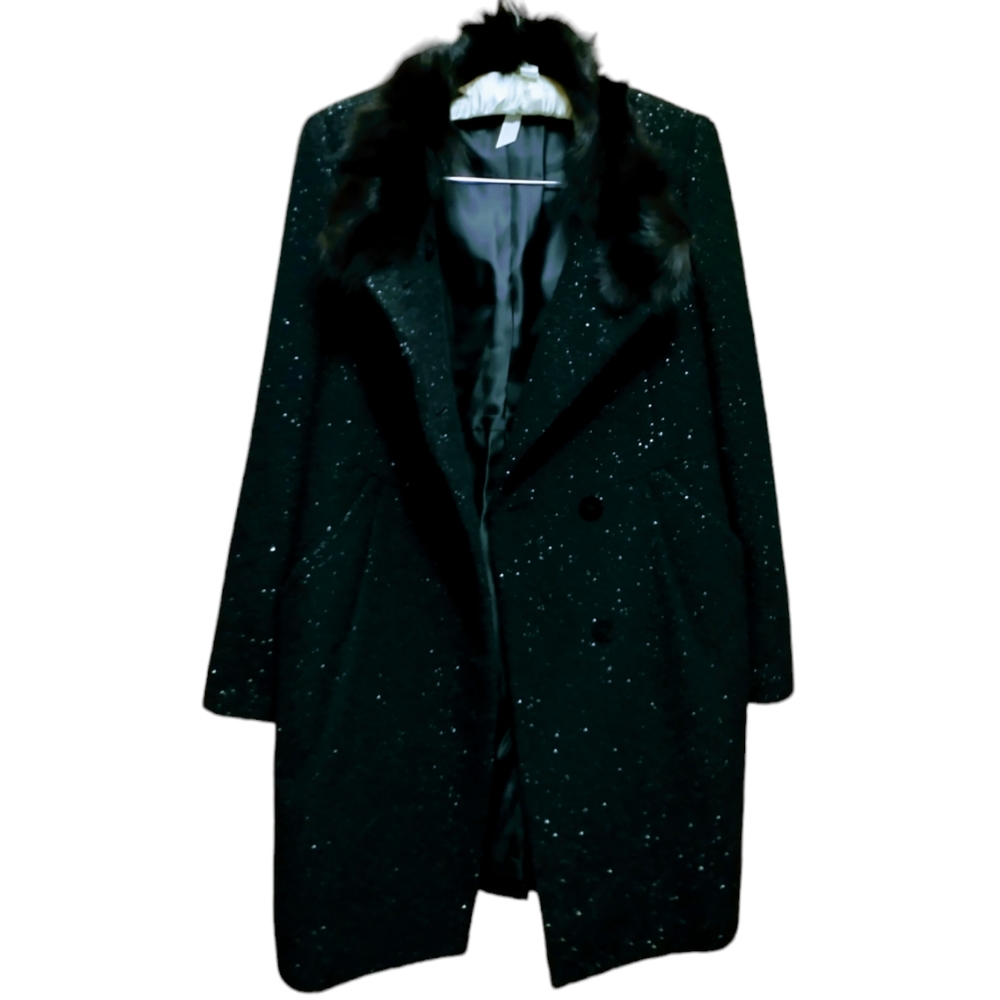 Reasterisk Black Wool, Alpaca/(100% Fox Fur) Women's Coat. Size-66 - Picture 1 of 13